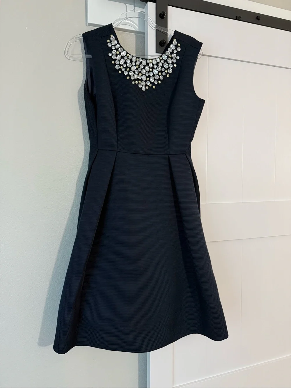 kate spade Navy Sleeveless Fit-and-Flare Dress with Crystal Neckline